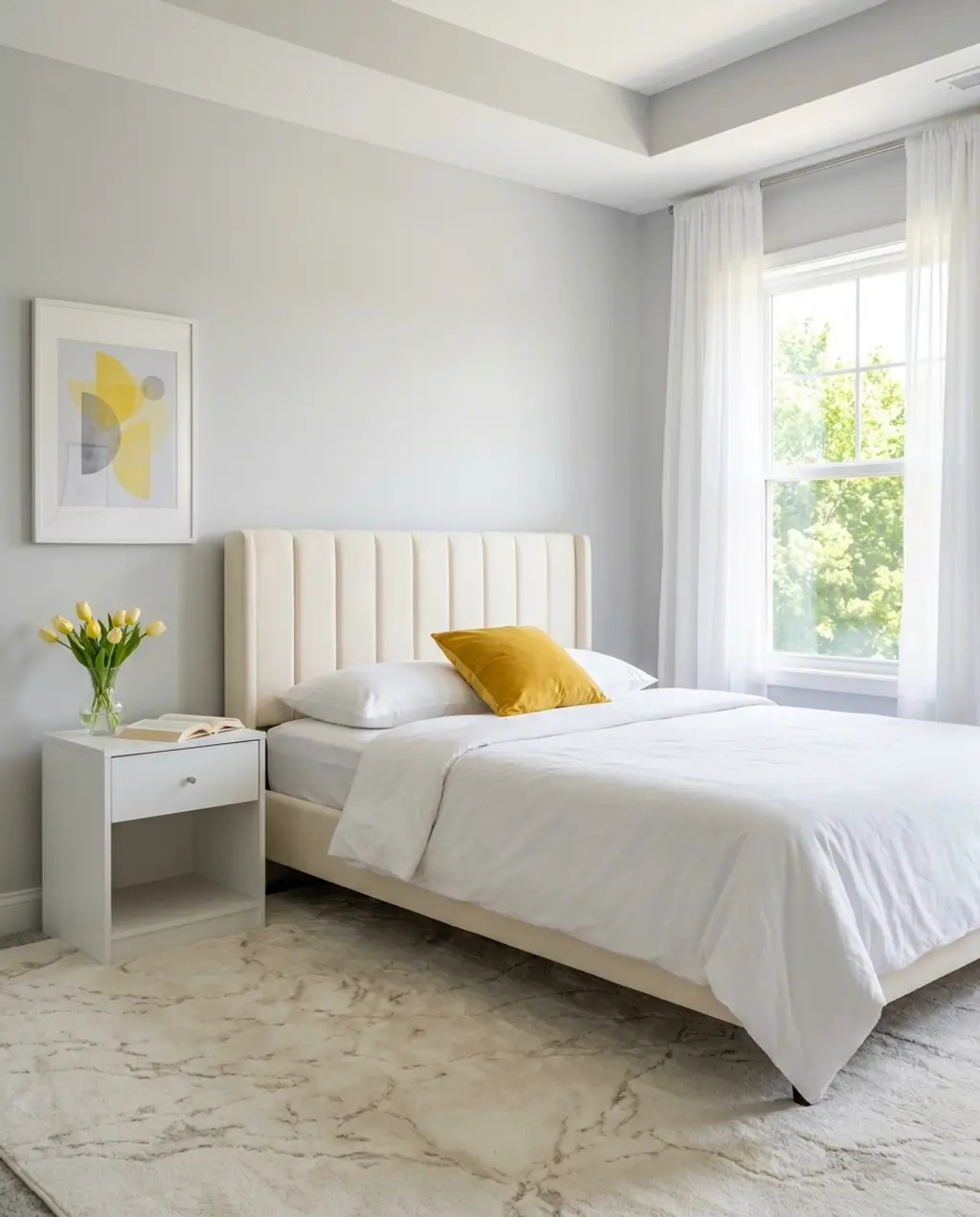 Spring Colour Schemes: Soft Grey & Sunny Yellow Bedroom