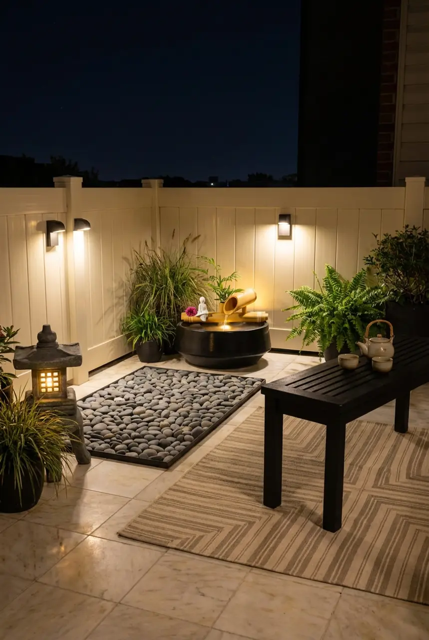 Zen-Inspired Small Balcony with Rock Garden