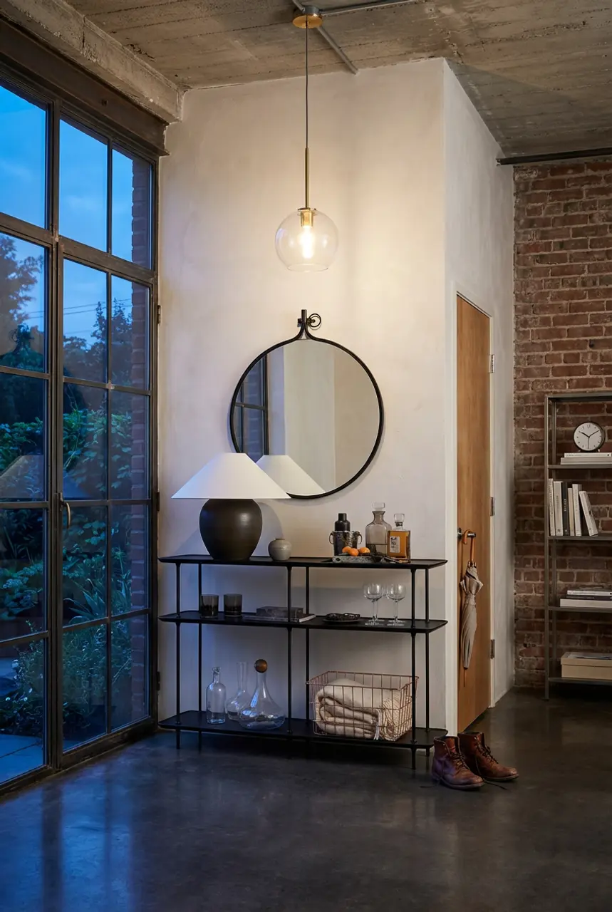 Industrial Chic Apartment Entryway with Smart Storage