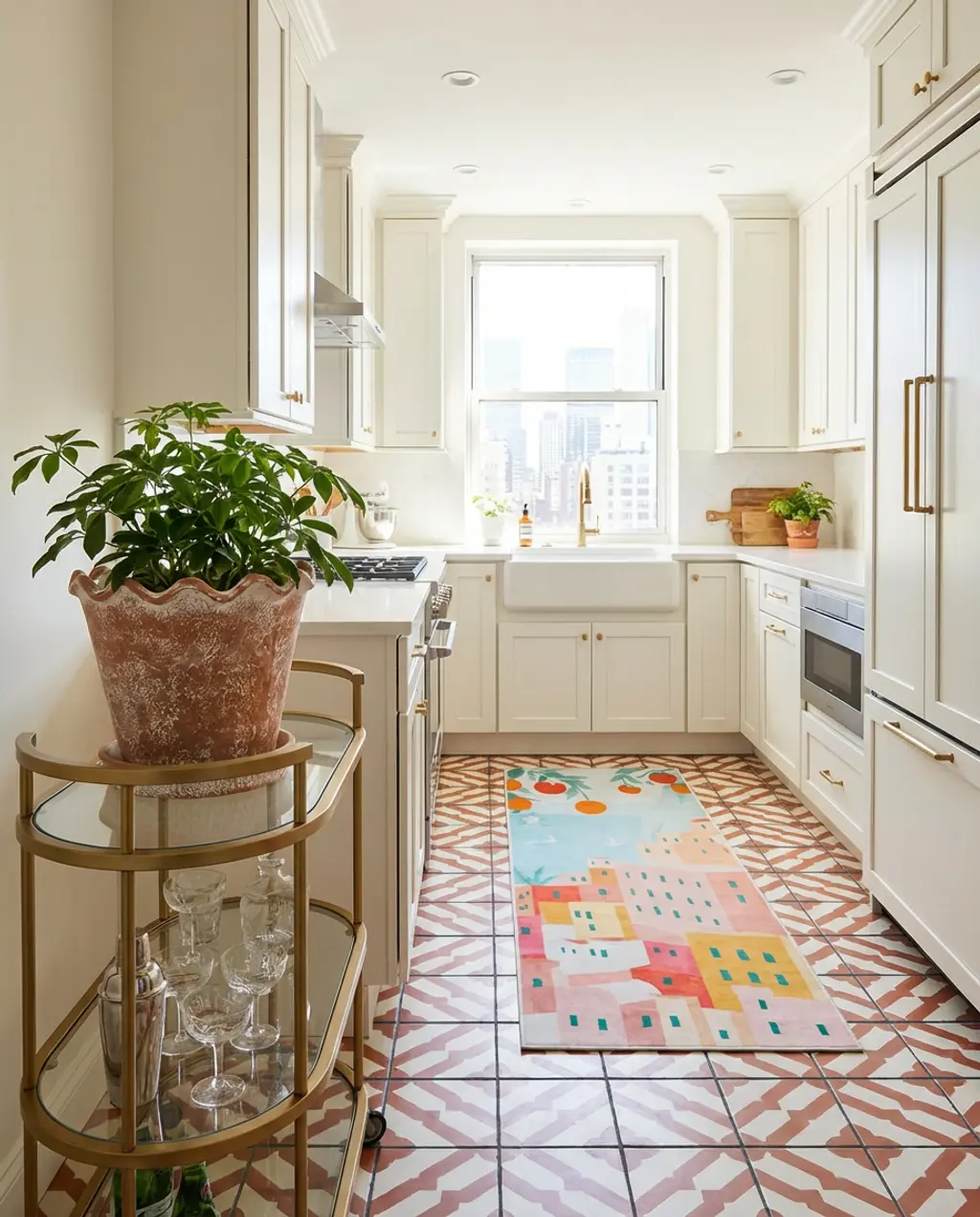 Bold Patterned Encaustic Tile Kitchen Floor