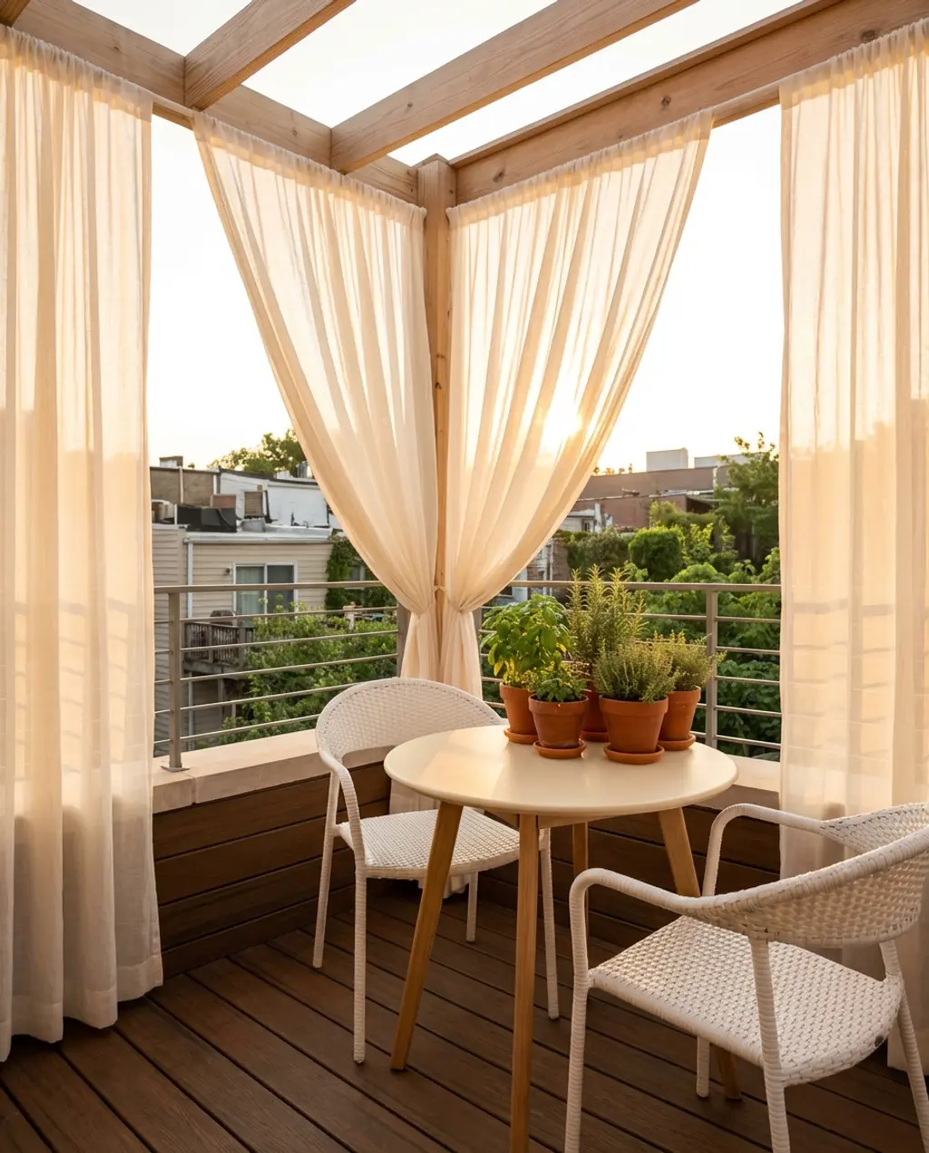 Bright & Airy Small Balcony with Sheer Curtains — Luxury Version
