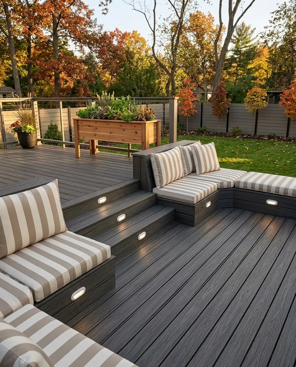 Multilevel Deck Garden with Integrated Seating & Herb Planters