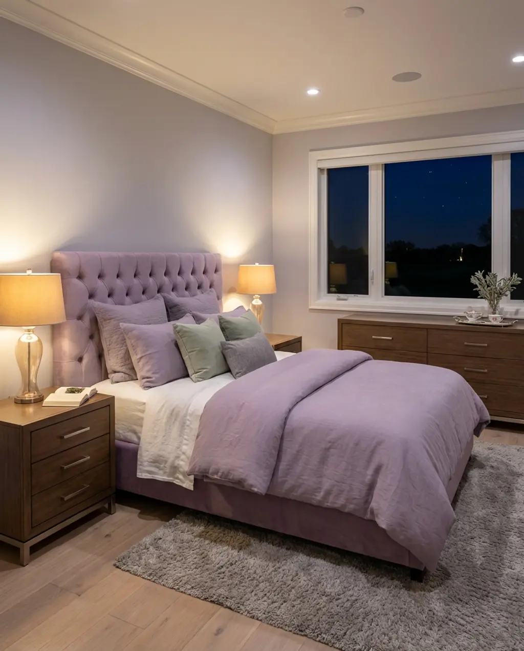 Sophisticated Spring Bedroom with Lavender Hues