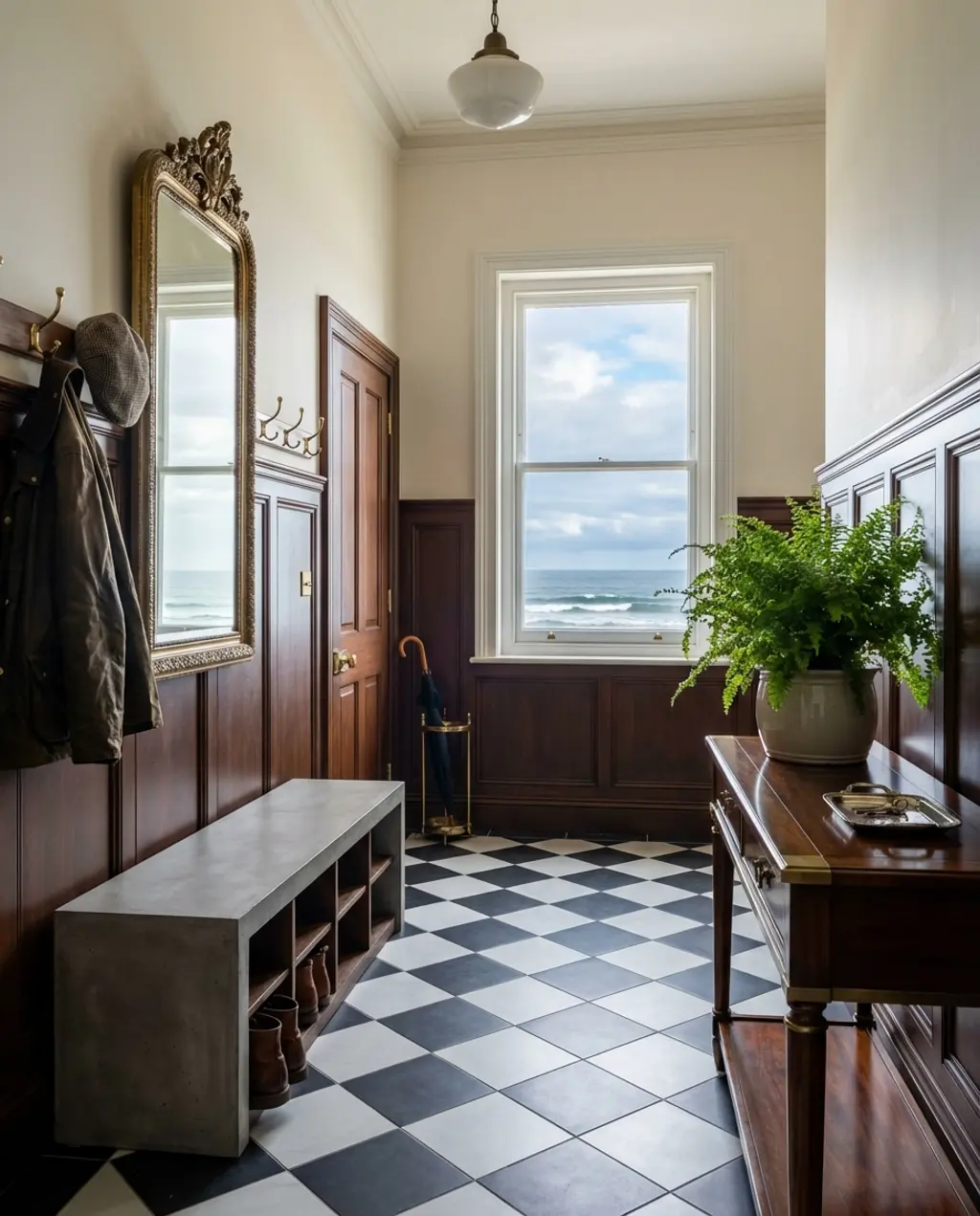 Elegant Black and White Victorian Mudroom