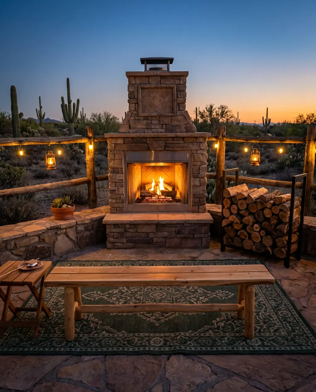 Rustic Log Cabin Style BBQ with Outdoor Fireplace
