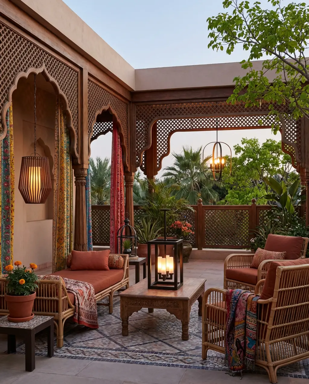 Grand Indian-Inspired Rooftop Courtyard — Luxury Version