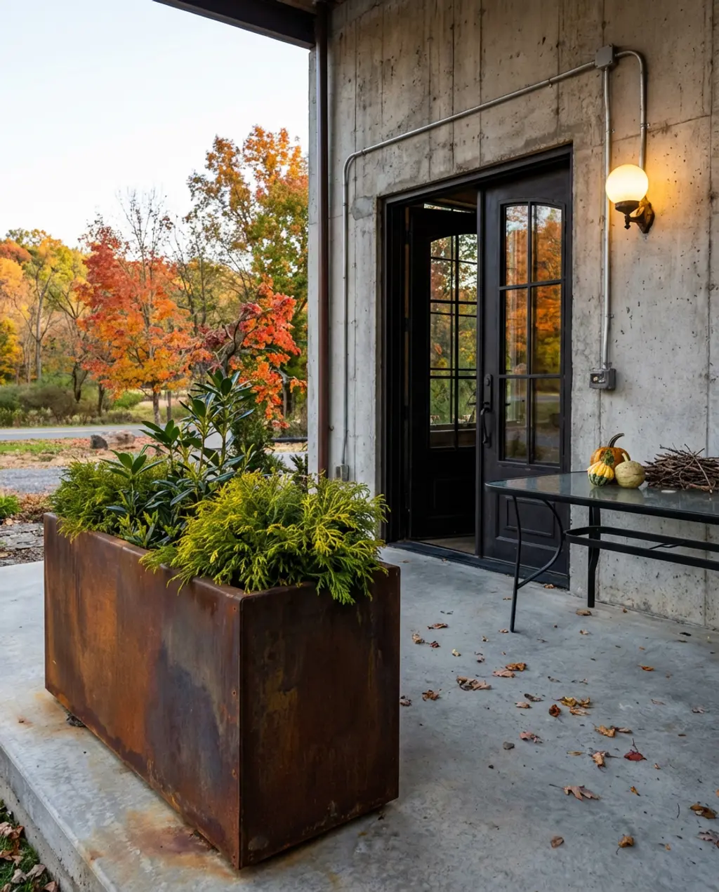 Industrial Loft Entryway with Metal Door
