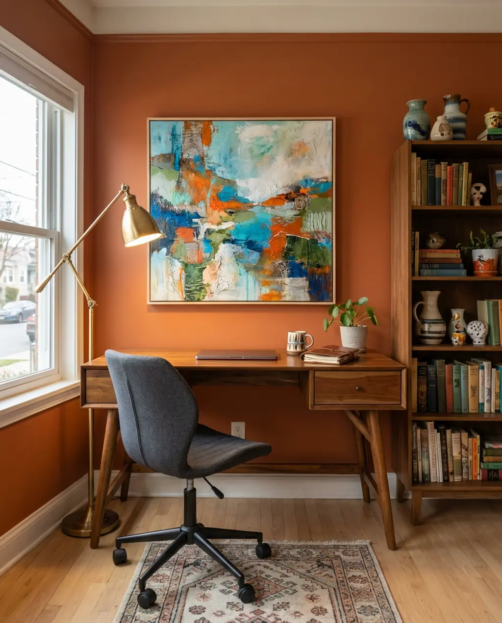 Eclectic Home Office Corner in a Small Apartment