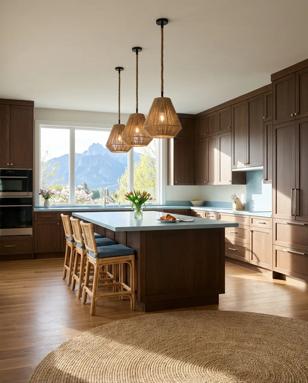 Coastal Dark Wood Kitchen with Light Blue Tones