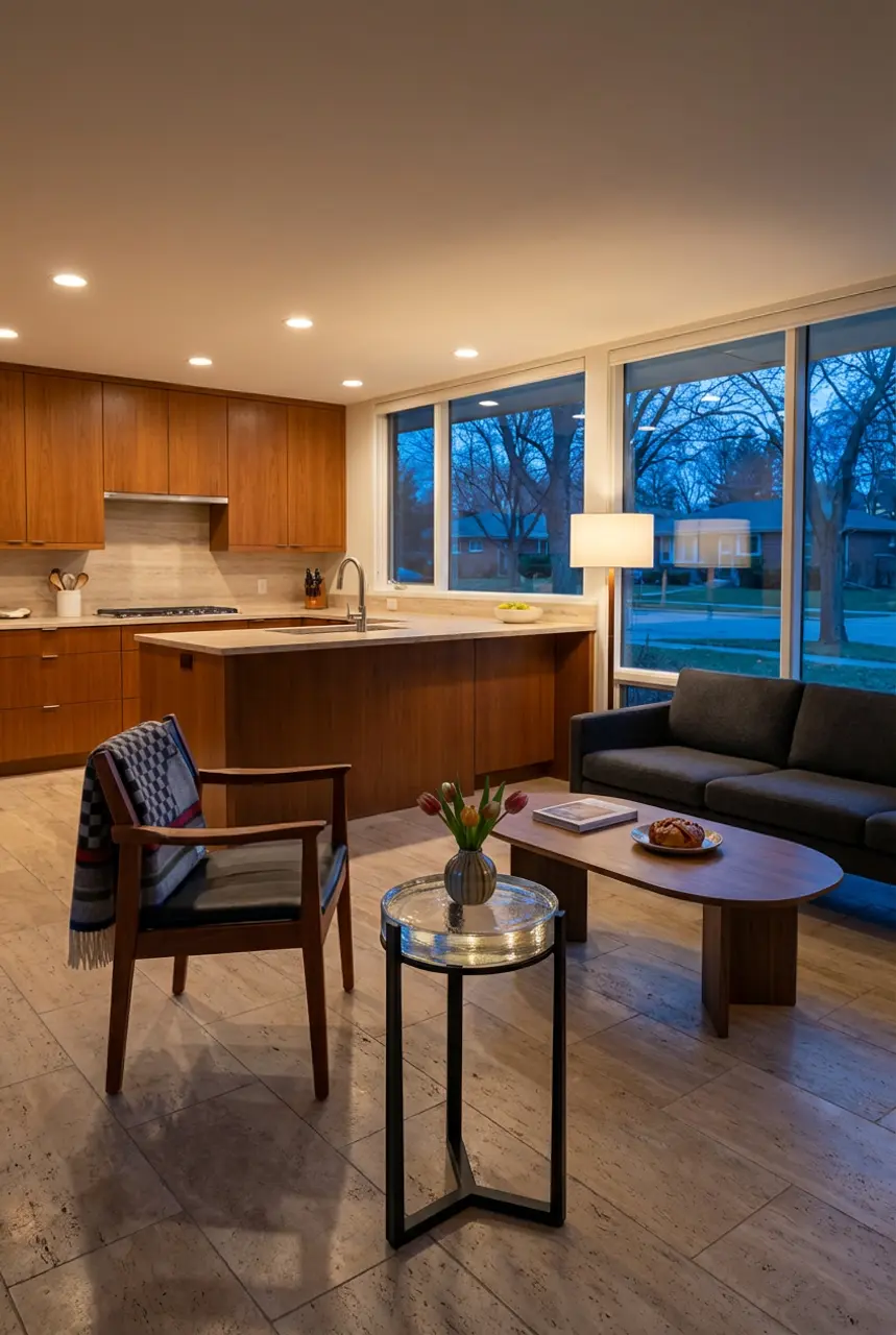 Mid-Century Modern Open Layout with Warm Woods