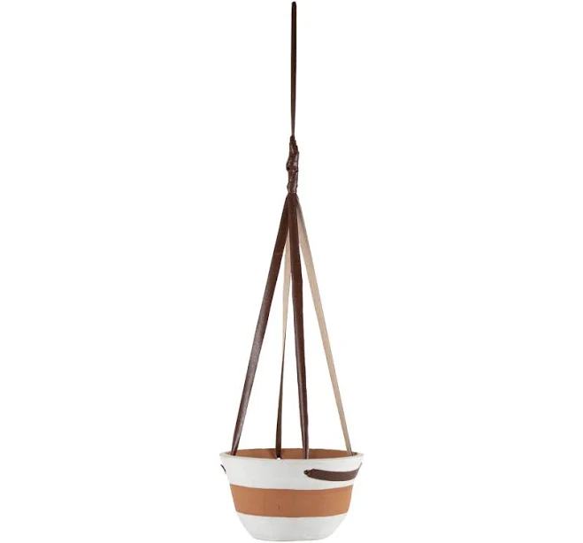 Foreside Home & Garden White Stripe Hanging Terracotta Planter