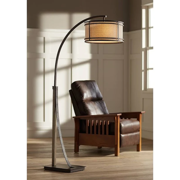 Franklin Iron Works Gentry Industrial Rustic Farmhouse Arc Floor Lamp