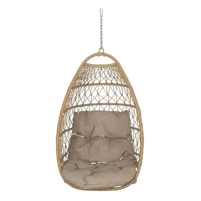 GDF Studio Coloma Outdoor Wicker Hanging Basket Chair with Cushions