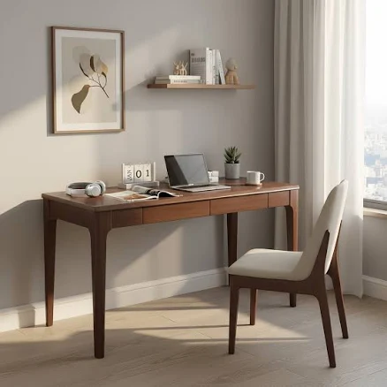 GDFStudio Corvallis Mid-Century Solid Wood Desk with Drawer