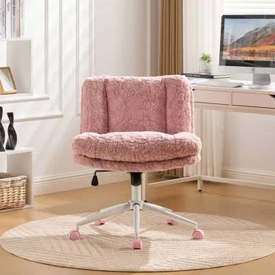 GDFStudio Mila Modern 360° Swivel Faux Fur Upholstered Office Chair