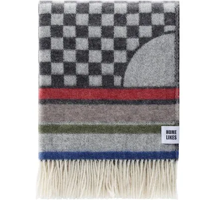 Geometric Wool Throw | Woven Checked Blanket made of Recycled Merino Wool | Blac