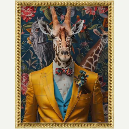 Giraffe Wall Art Animal Portrait, Colorful Anthropomorphic Surreal Eclectic Stat