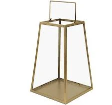 Gold Clear 10 in Glass Geometric Metal Lantern CANDLE HODLER