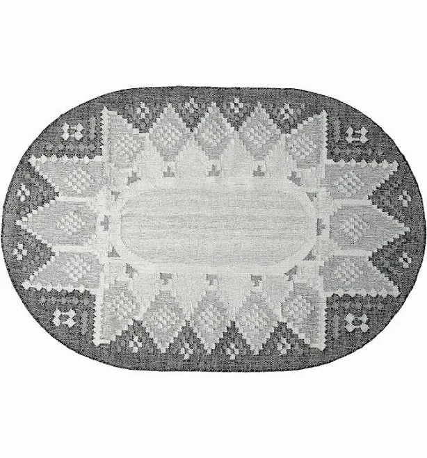 Gray Outdoor Patio Kilim Oval Rug, Moroccan Outdoor Decor rug, Handmade Bohemian