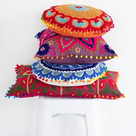 Hand Embroidered Boho Pillow Cover: Bohemian Home Decor