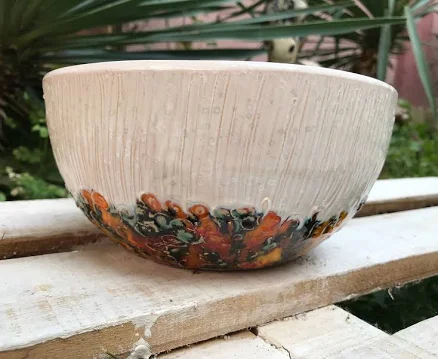 Handmade Colorful Ceramic Bowl, Modern Pottery, Folk Art Decor