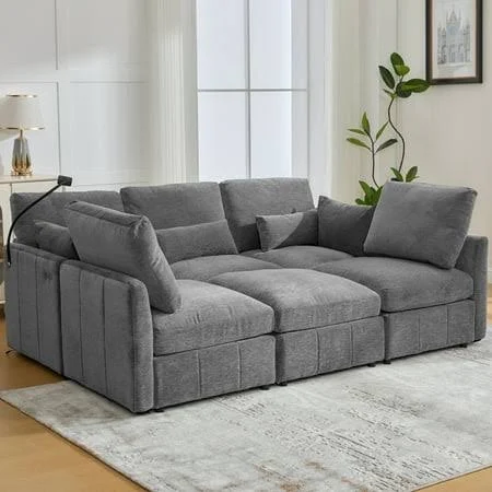 Harper & Bright Designs Modular Sectional Sofa Set with Ottoman