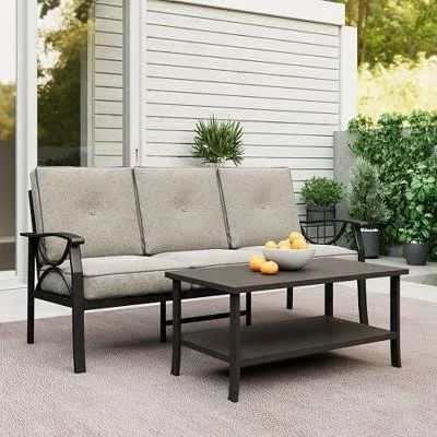 Heynemo Metal Outdoor Patio 3-Seat Sofa with Coffee Table
