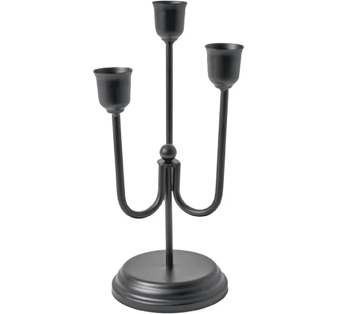 Home Decor Collection 3-Arm Black Metal Taper Candle Holder