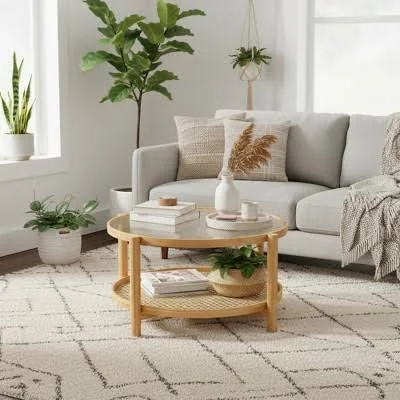 Homy Casa Round Rattan Coffee Table