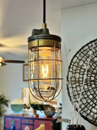 Industrial Chic Brass Cage Pendant Light - The Solstice