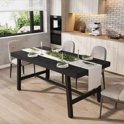 Industrial Dining Table with Sturdy Metal Frame and Rustic Brown Finish