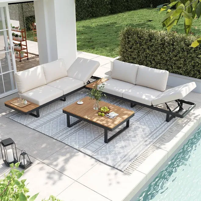 JARDINA Outdoor L-Shaped Sectional Sofa with Adjustable Recline – Dark Grey Alum
