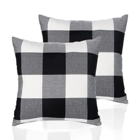 Kabuer Set of 2 Farmhouse Buffalo Check Plaid Throw Pillow Covers