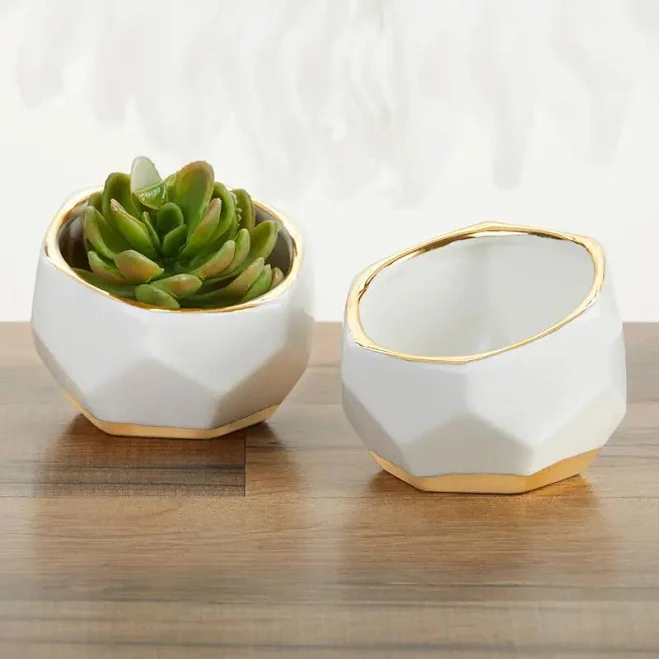 Kate Aspen Geometric Ceramic Planter Set of 2
