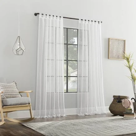 Langley Street Boho Style White Sheer Linen Curtain Panel