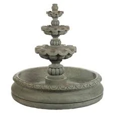 Large 3 Tier Cantera Basin Fountain – 52” Cast Stone Outdoor Water Fountain