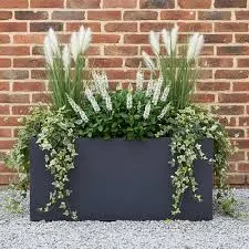 Large Dark Grey Concrete Trough Planter – Modern Rectangular Garden & Balcony Ra