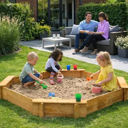 Little Helper Extra Large Heavy Duty Pre-treated Wooden Sandpit with Seats & Rai