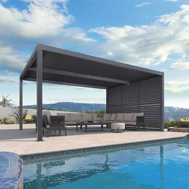 Louvered Aluminum Pergola with Shutter Wall