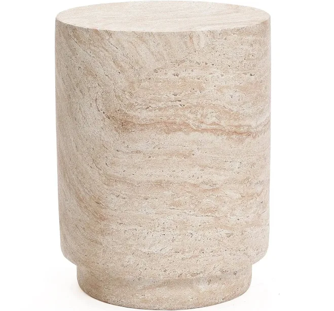 LuxenHome Travertine-Style Round Textured MgO Side Table