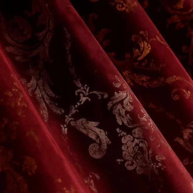 Luxury Dark Red Velvet Curtains with Gold Accents, Made to Order Heavy Drapes fo