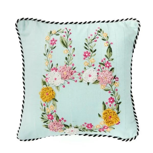MacKenzie-Childs Floral Bunny Embroidered Throw Pillow