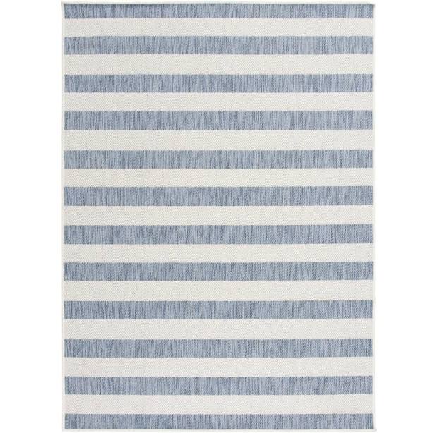 Mainstays Blue and White Striped Coastal Cabana Woven Outdoor Rug