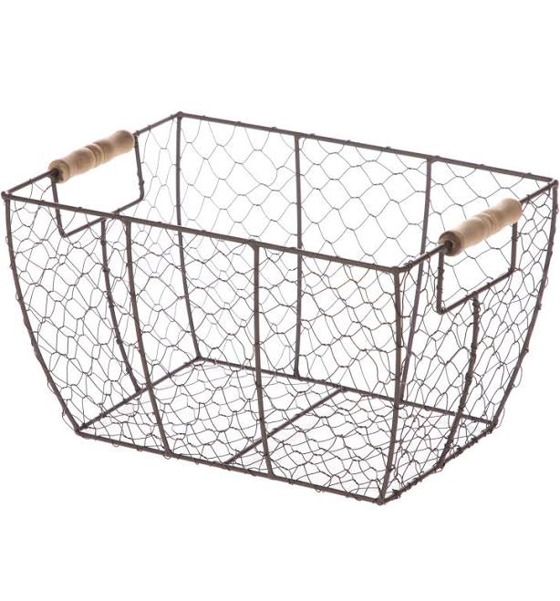 Mainstays Decorative Brown Chicken Wire Basket with Wood Handles