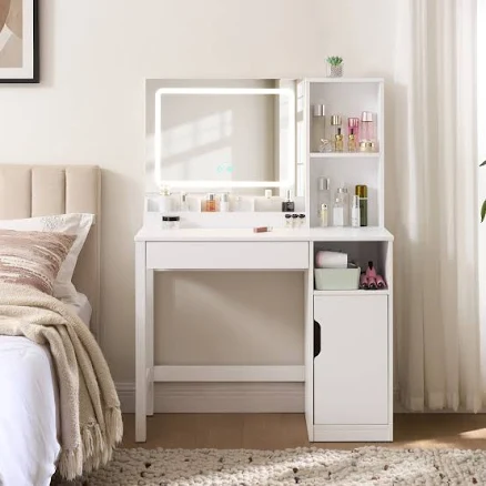 Mainstays Get Ready with Me Grwm Vanity Table with Lighted Mirror and Storage