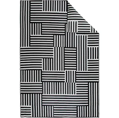 Mainstays New Block Black and White Stripe Plastic Outdoor Rug