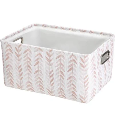 Mainstays Pink Blush Leaf Canvas Fabric Decorative Storage Basket with Handles