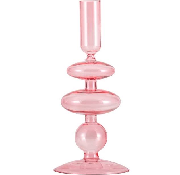 Mainstays Pink Translucent Glass Artisan Modern Bubble Shaped Tabletop Taper Can
