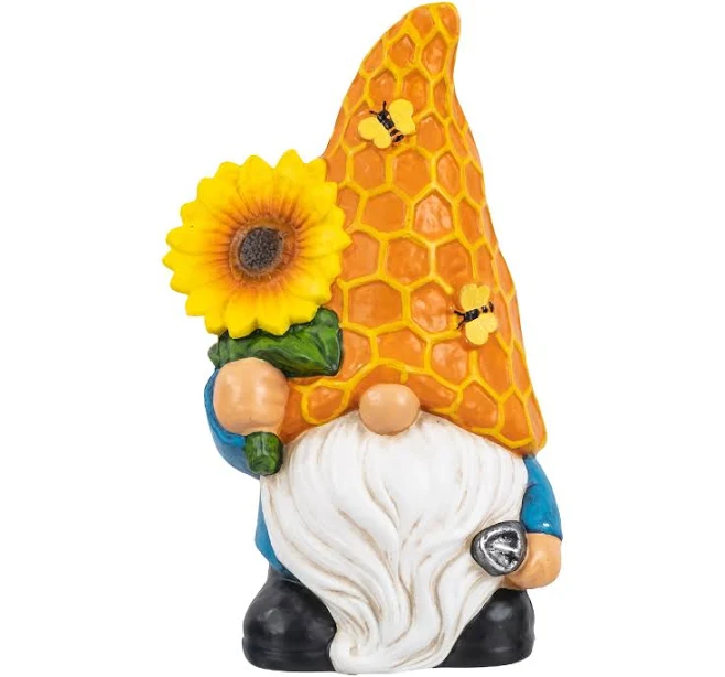 Mainstays Resin Outdoor Garden Gnome Statue with Sunflower Decoration