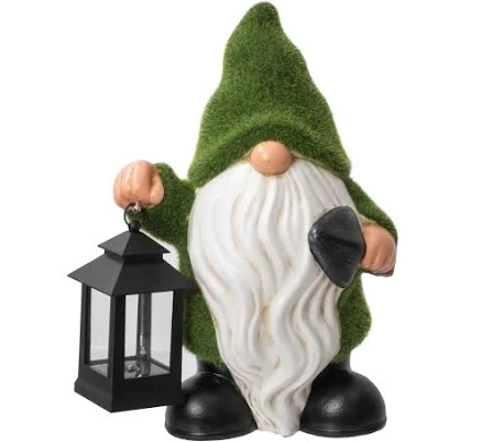 Mainstays Solar Mossy Gnome Garden Statue with LED Lantern